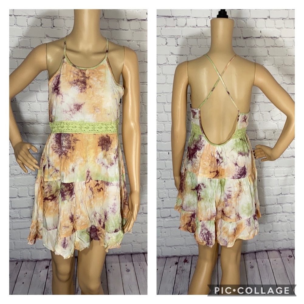 Tie dye criss cross low cut back dress - Picture 1 of 5